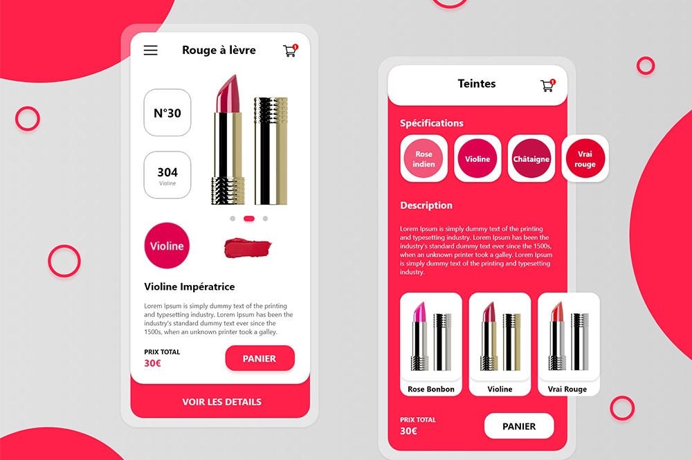 Mock-up d'application mobile pour rouge à lèvre